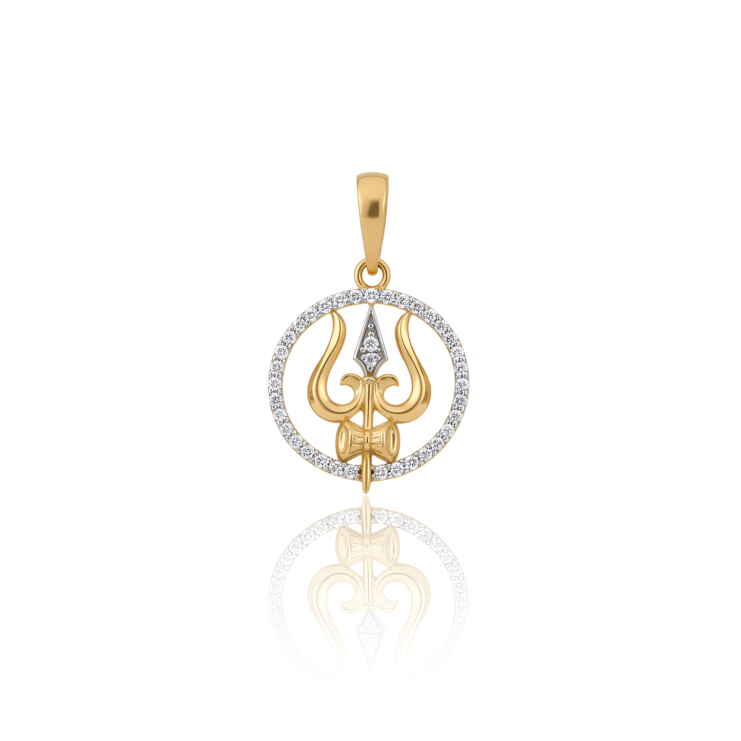 Gold Trishul Men Pendant with American Diamonds – Spiritual Elegance