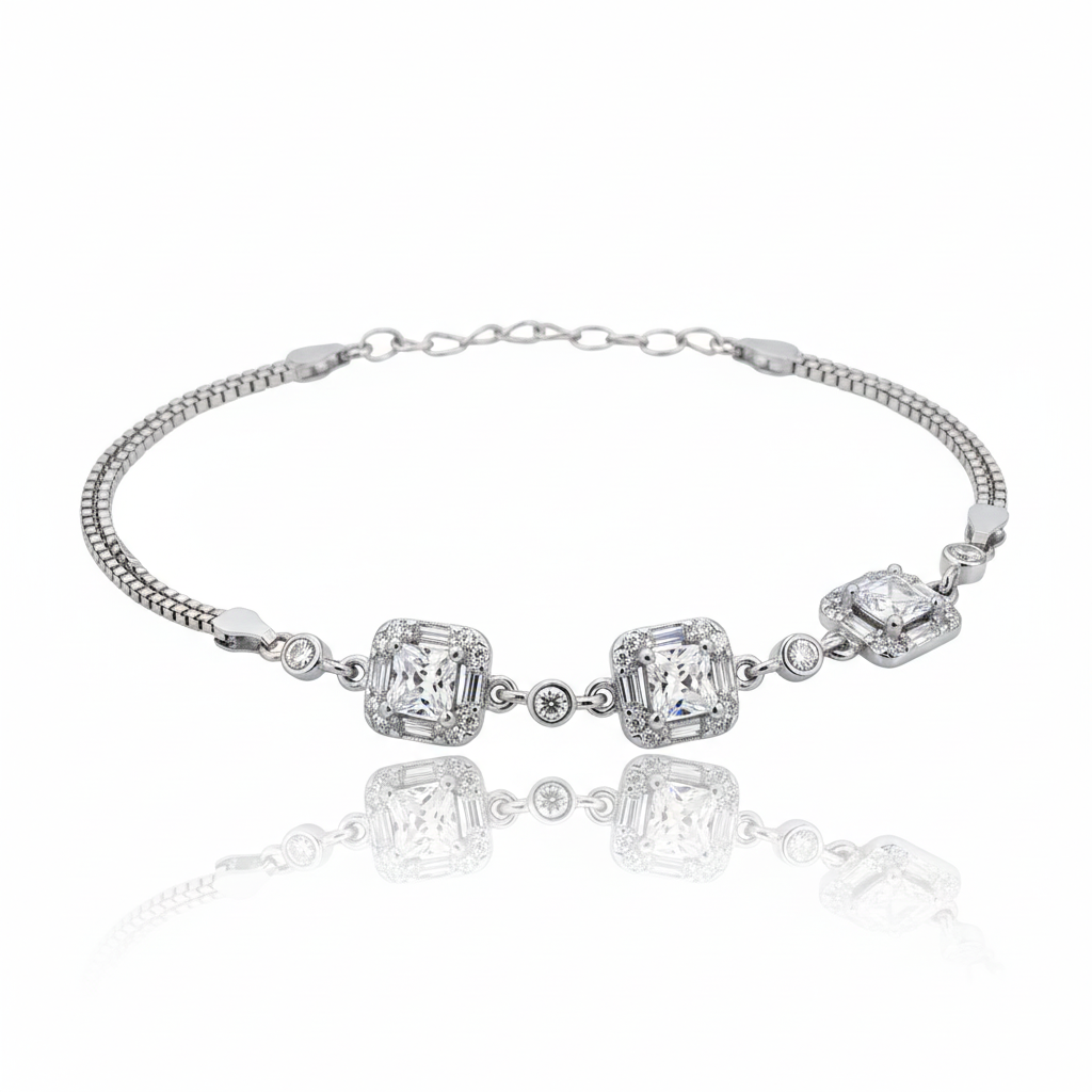 Luxury Princess Cut Moissanite Diamond Bracelet – 925 Sterling Silver