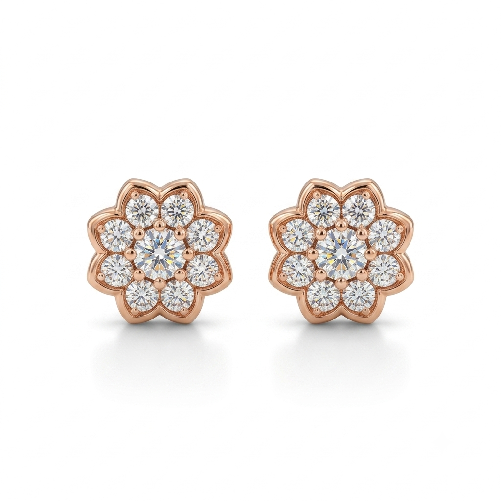 Elegant Floral Lab-Grown Diamond Stud Earrings in Gold