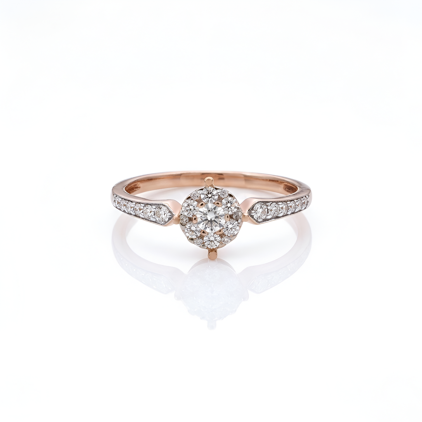 Elegant Rose Gold American Diamond Ladies Ring – Sparkling Cluster Design
