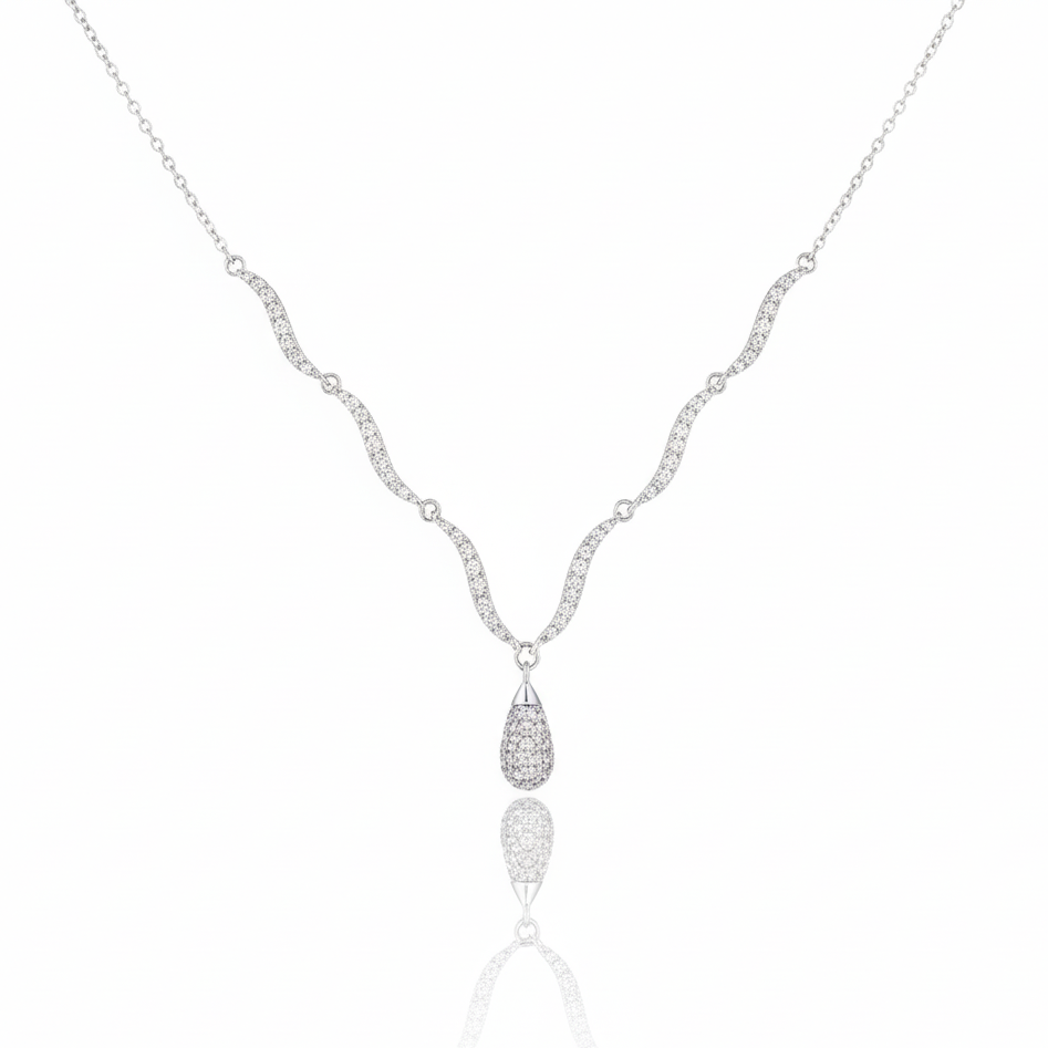 Elegant Wave Link Moissanite Diamond Drop Pendant Necklace
