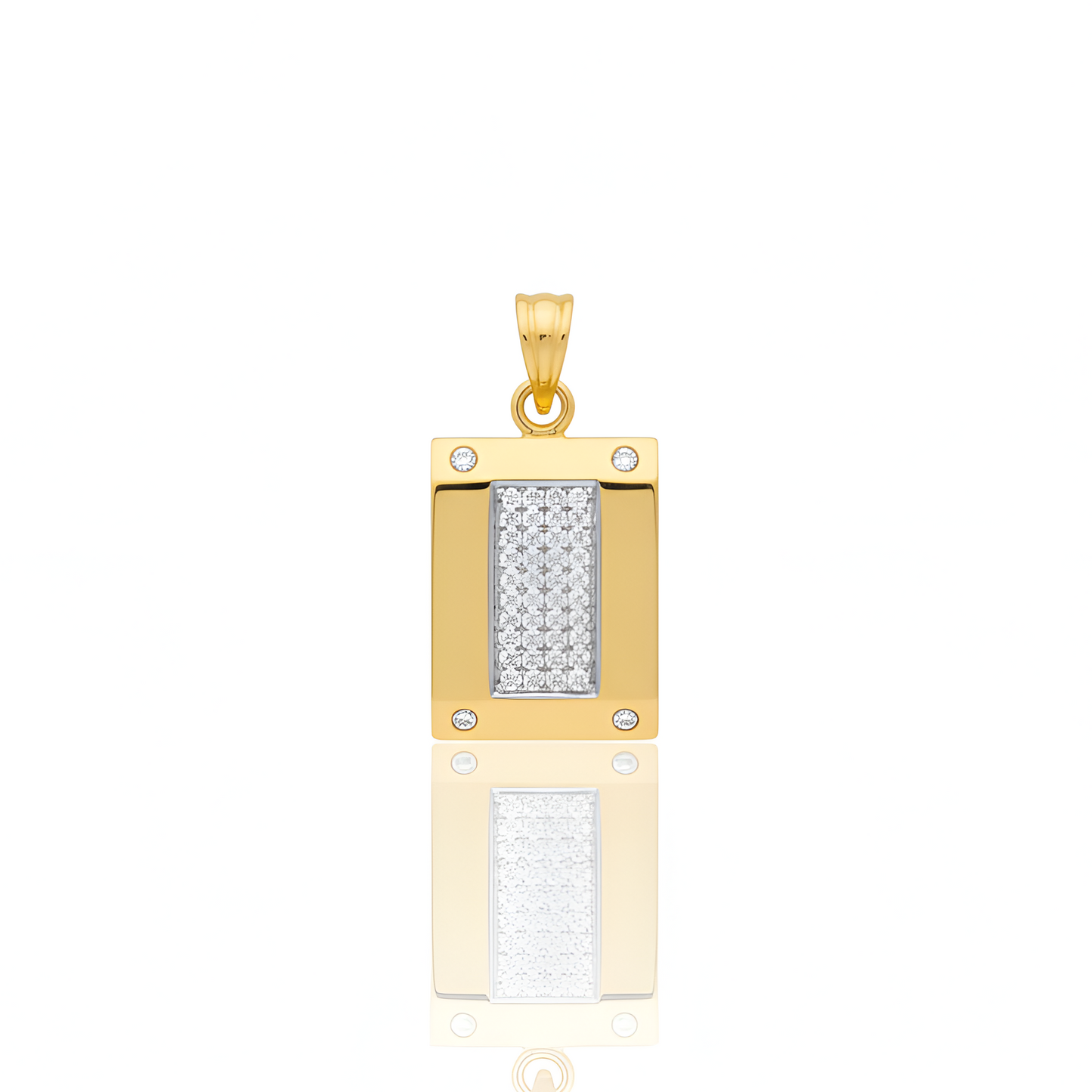 Modern Gold Men Rectangle Pendant with American Diamonds – Sleek & Stylish
