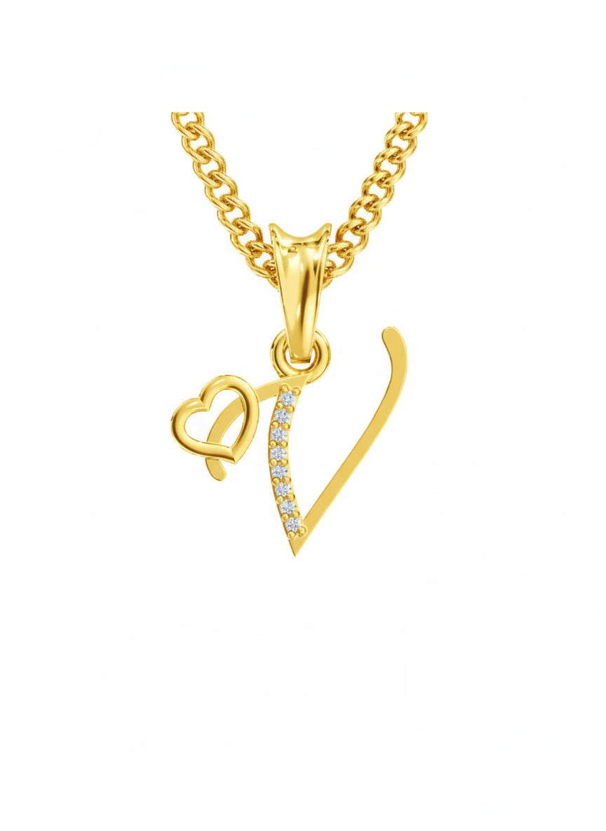 V Initial Alphabet Diamond Pendant - Diamond Jewellery