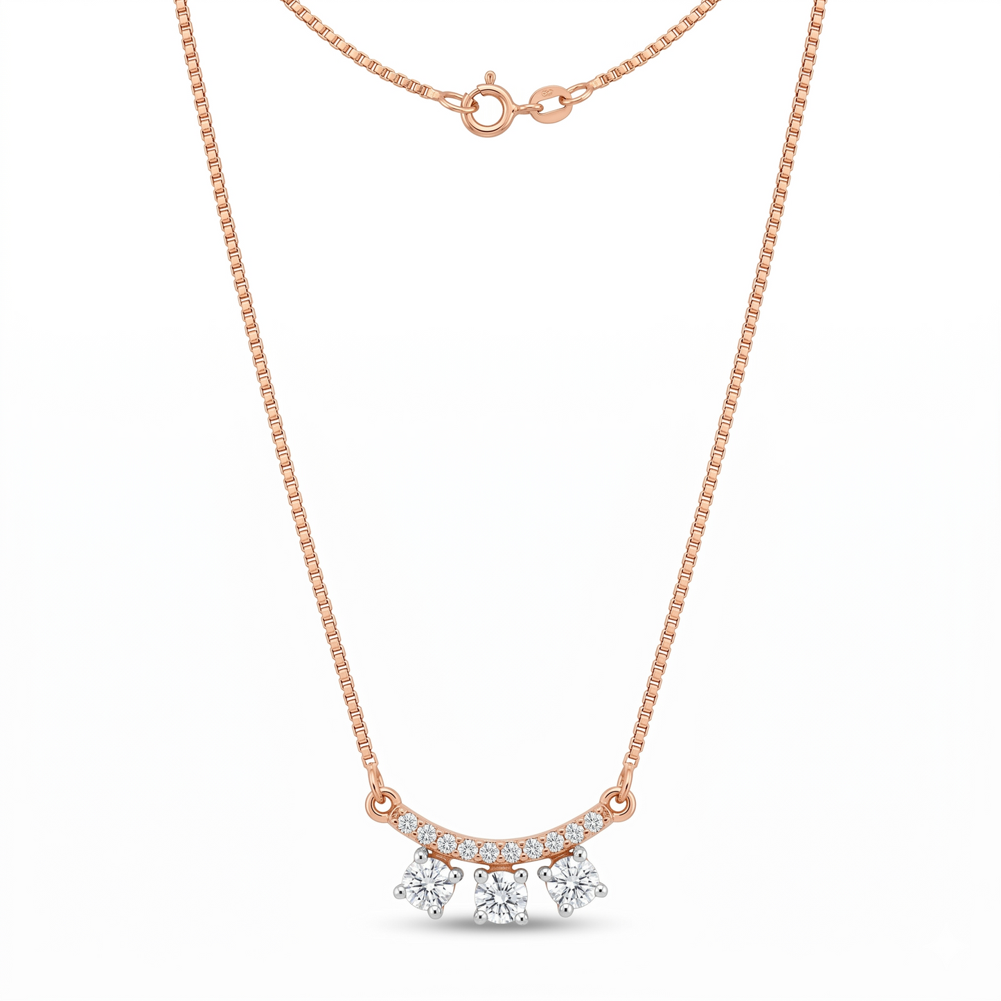 14K Rose Gold Lab Grown Diamond 3-Stone Pendant Necklace