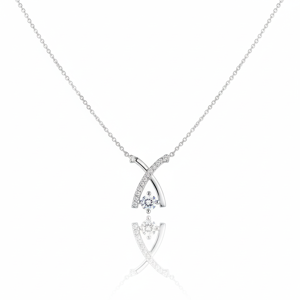 Moissanite Diamond Crossover Pendant Necklace 925 Sterling Silver Women Chain