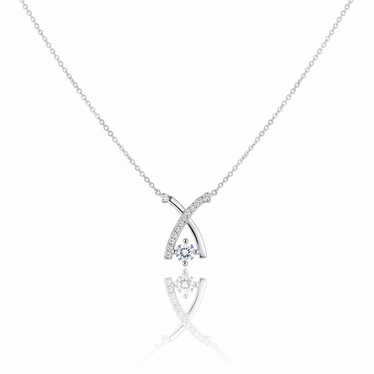 Moissanite Diamond Crossover Pendant Necklace 925 Sterling Silver Women Chain