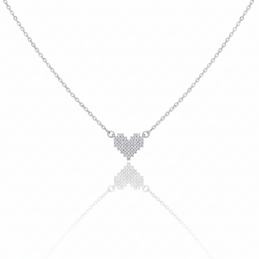 925 Sterling Silver Chain Necklace - Pixel Heart Moissanite / Lab grown  Diamond Pendant