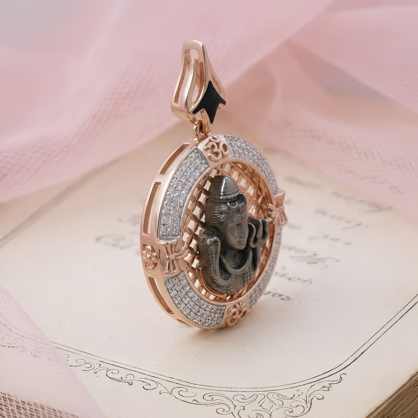 Lord Shiva Men Pendant with American Diamonds – Round Rose Gold Designer Spiritual Jewelry