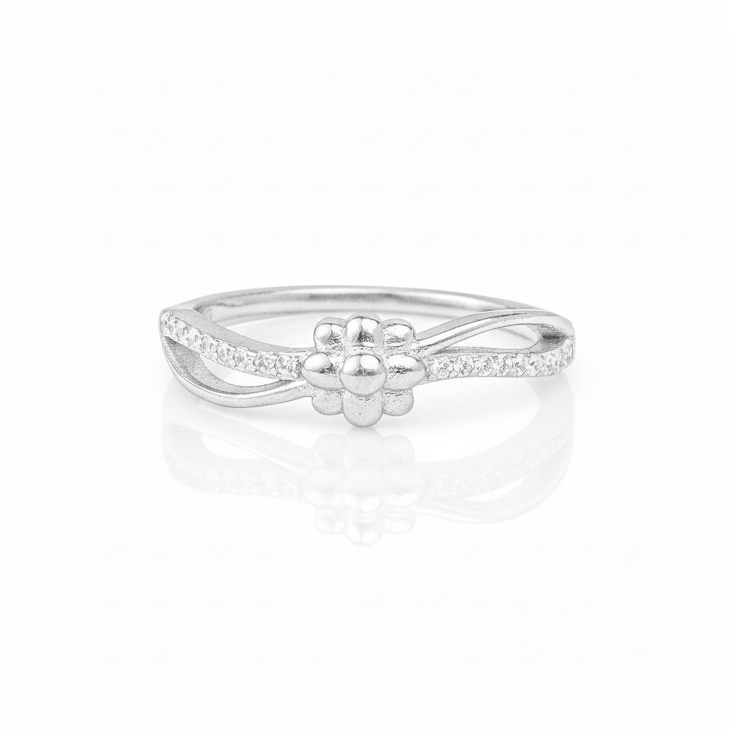 925 Sterling Silver Moissanite Diamond Floral Twist Ring