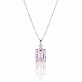 Baby Pink Emerald Cut Pendant Necklace with Moissanite Diamond
