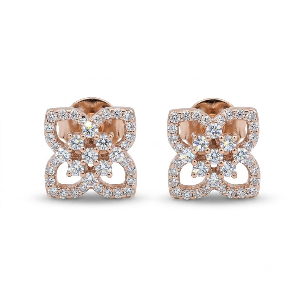 Elegant Floral Stud Earrings with Lab-Grown Diamonds by Nakrani Gold