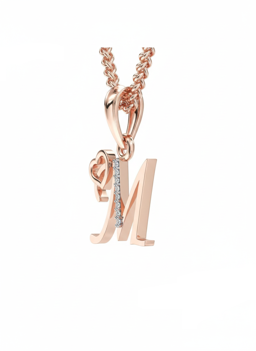 M Initial Alphabet Diamond Pendant - Diamond Jewellery