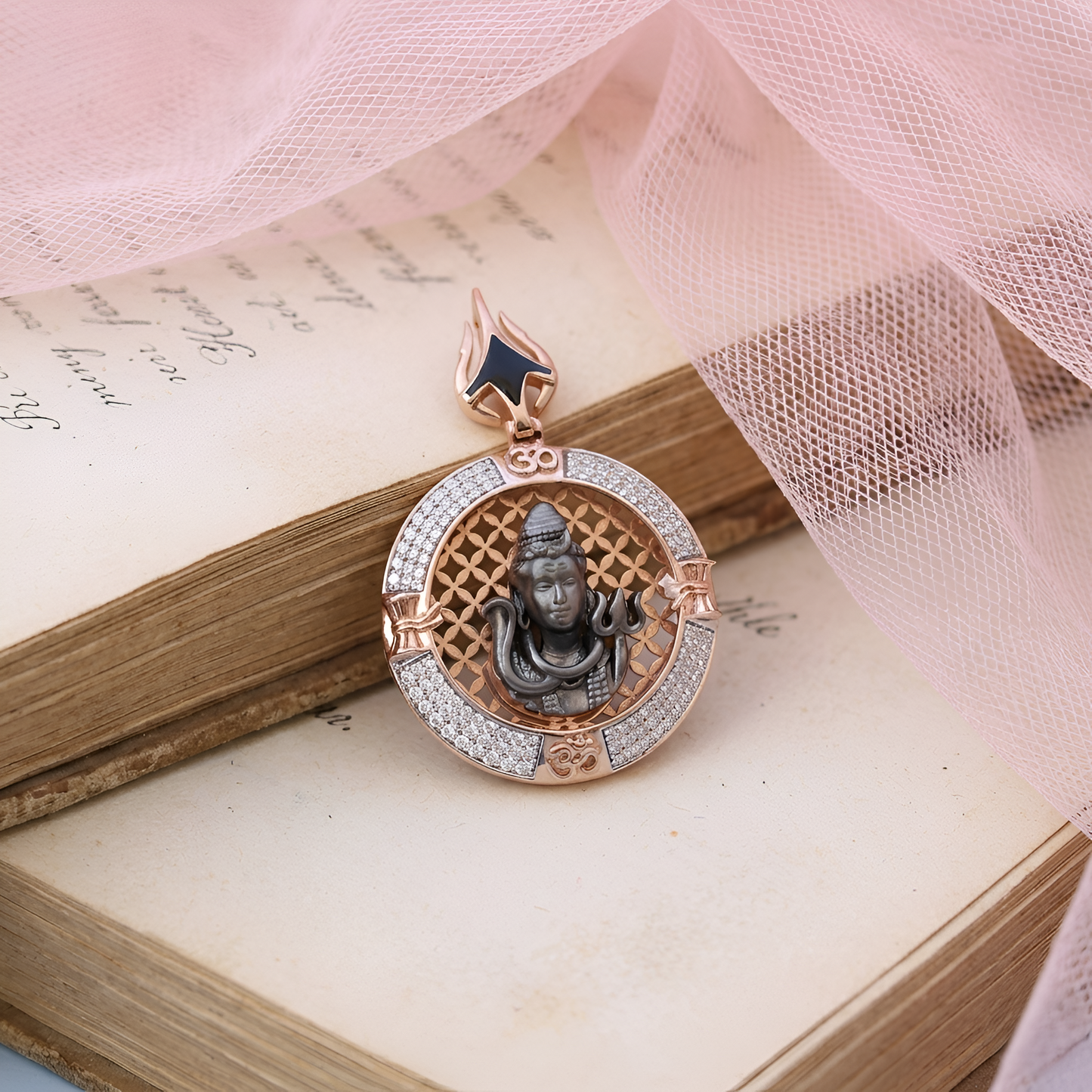Lord Shiva Men Pendant with American Diamonds – Round Rose Gold Designer Spiritual Jewelry