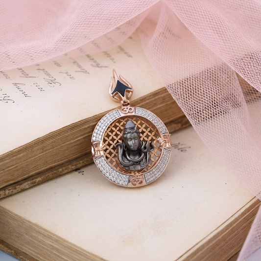 Lord Shiva Men Pendant with American Diamonds – Round Rose Gold Designer Spiritual Jewelry