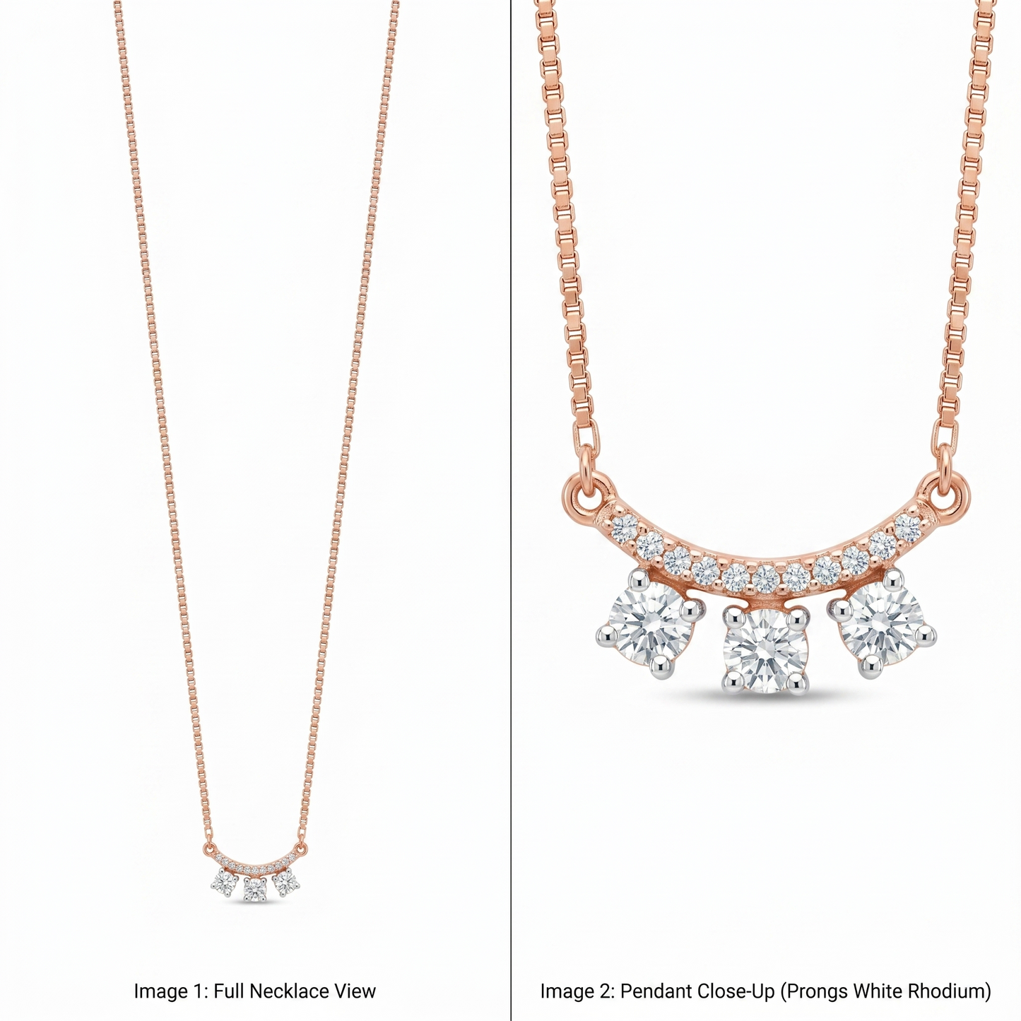14K Rose Gold Lab Grown Diamond 3-Stone Pendant Necklace