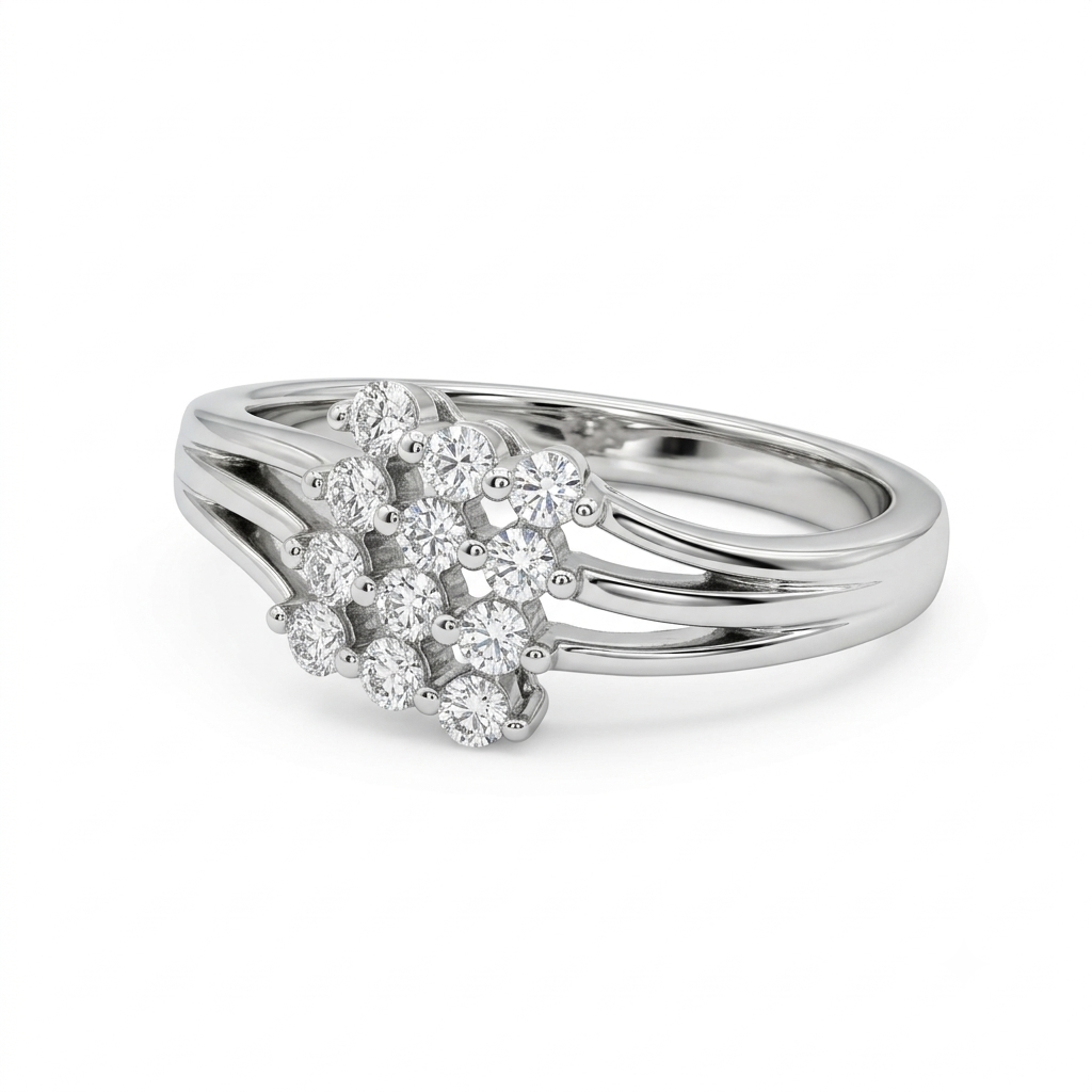 925 Sterling Silver Moissanite Cluster Ring Split Shank Women’s Wedding Band