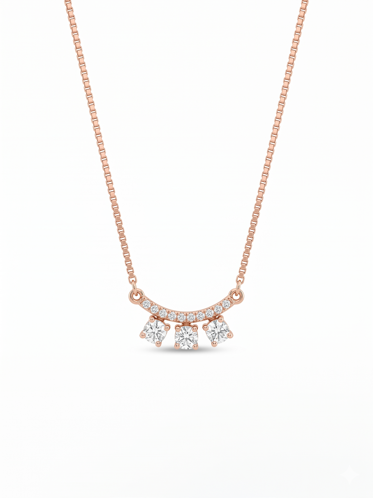 14K Rose Gold Lab Grown Diamond 3-Stone Pendant Necklace