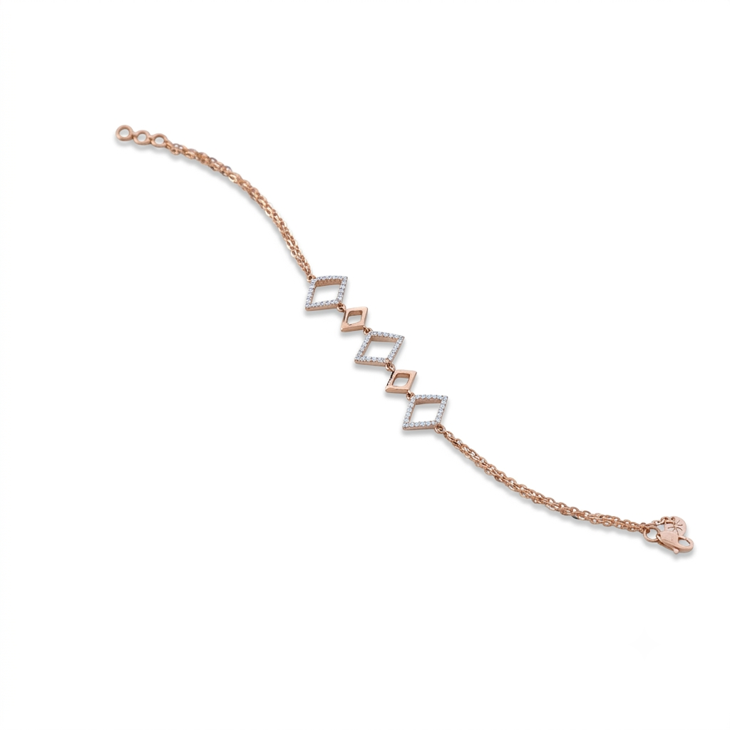 Elegant Rose Gold Bracelet with American Diamonds – Geometric Design