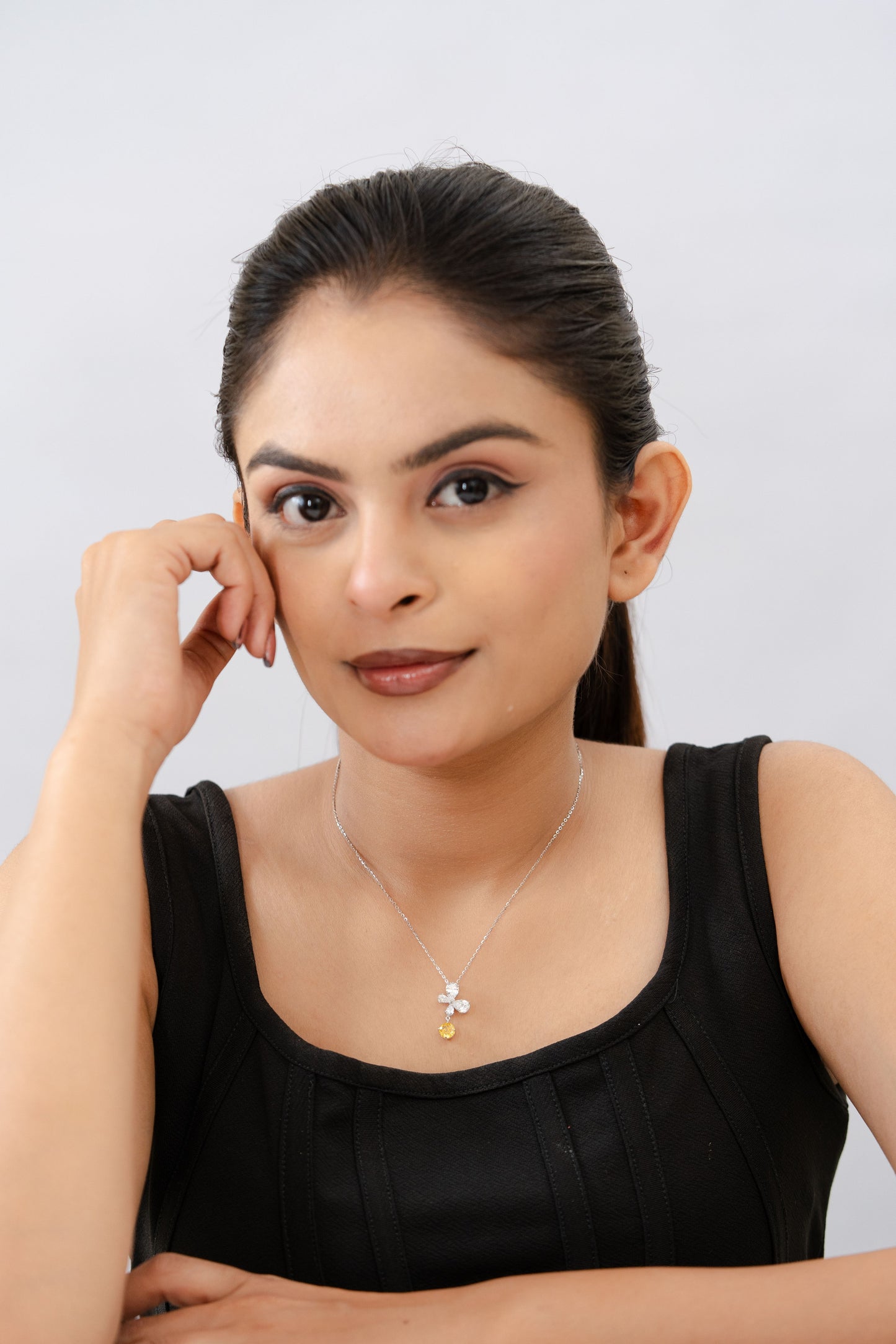 Luxurious 925 Sterling Silver Canary Yellow & White CZ Butterfly Pendant Necklace