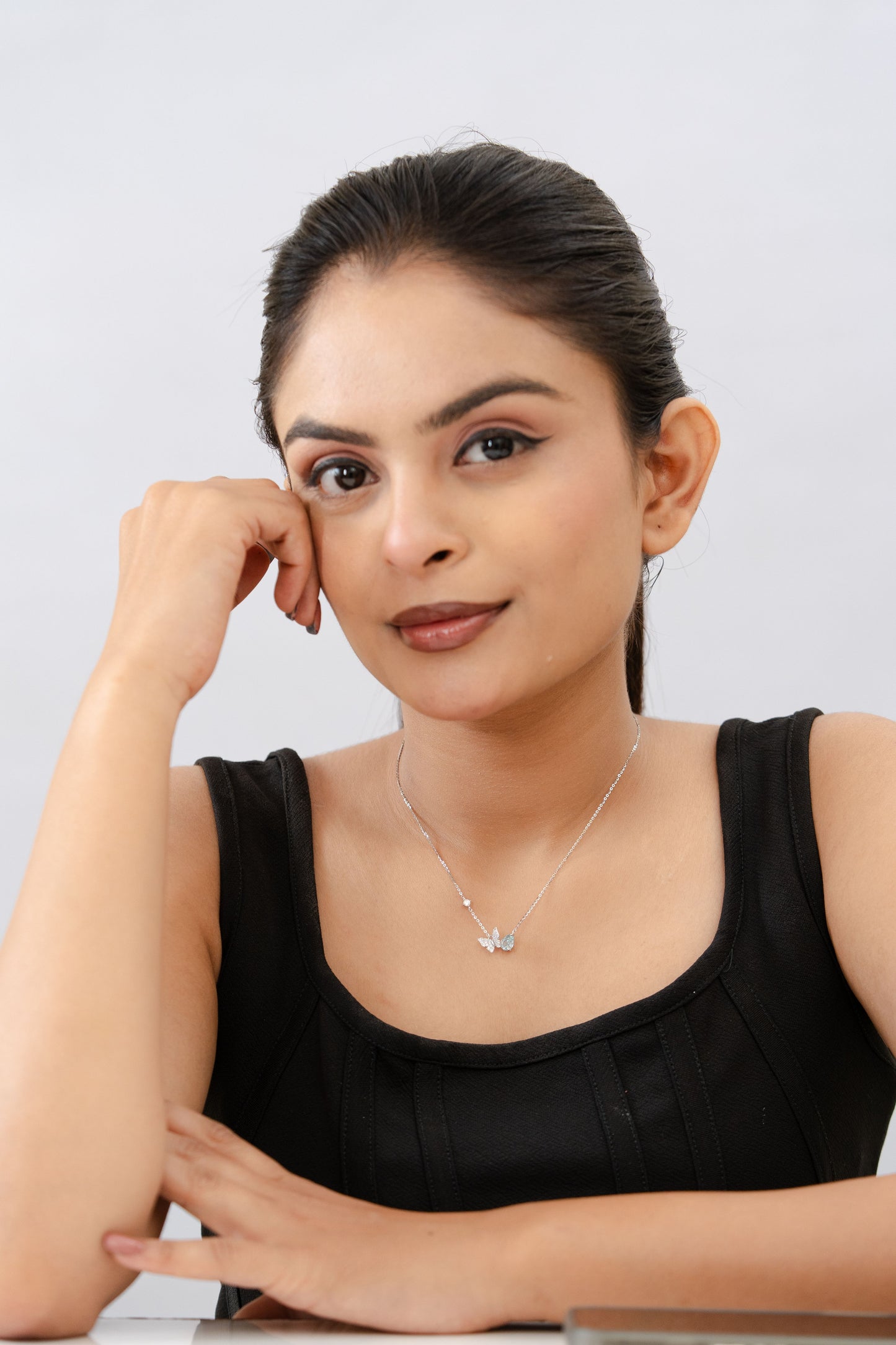 Butterfly Necklace Simulated Aquamarine Cz Diamond Chain Gift | 925 SILVER