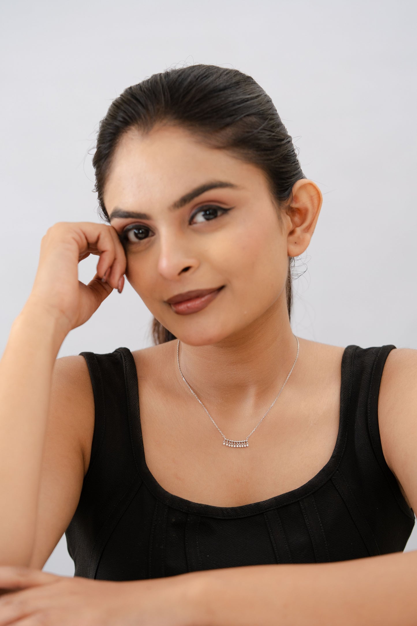 Silver American Diamond Choker Necklace