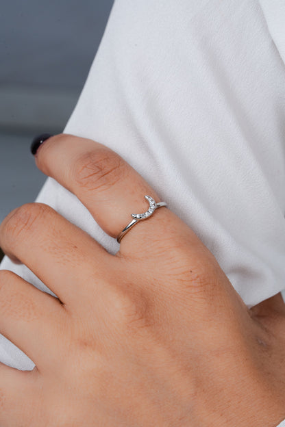 925 Sterling Silver Crescent Moon Ring Women’s American Diamond