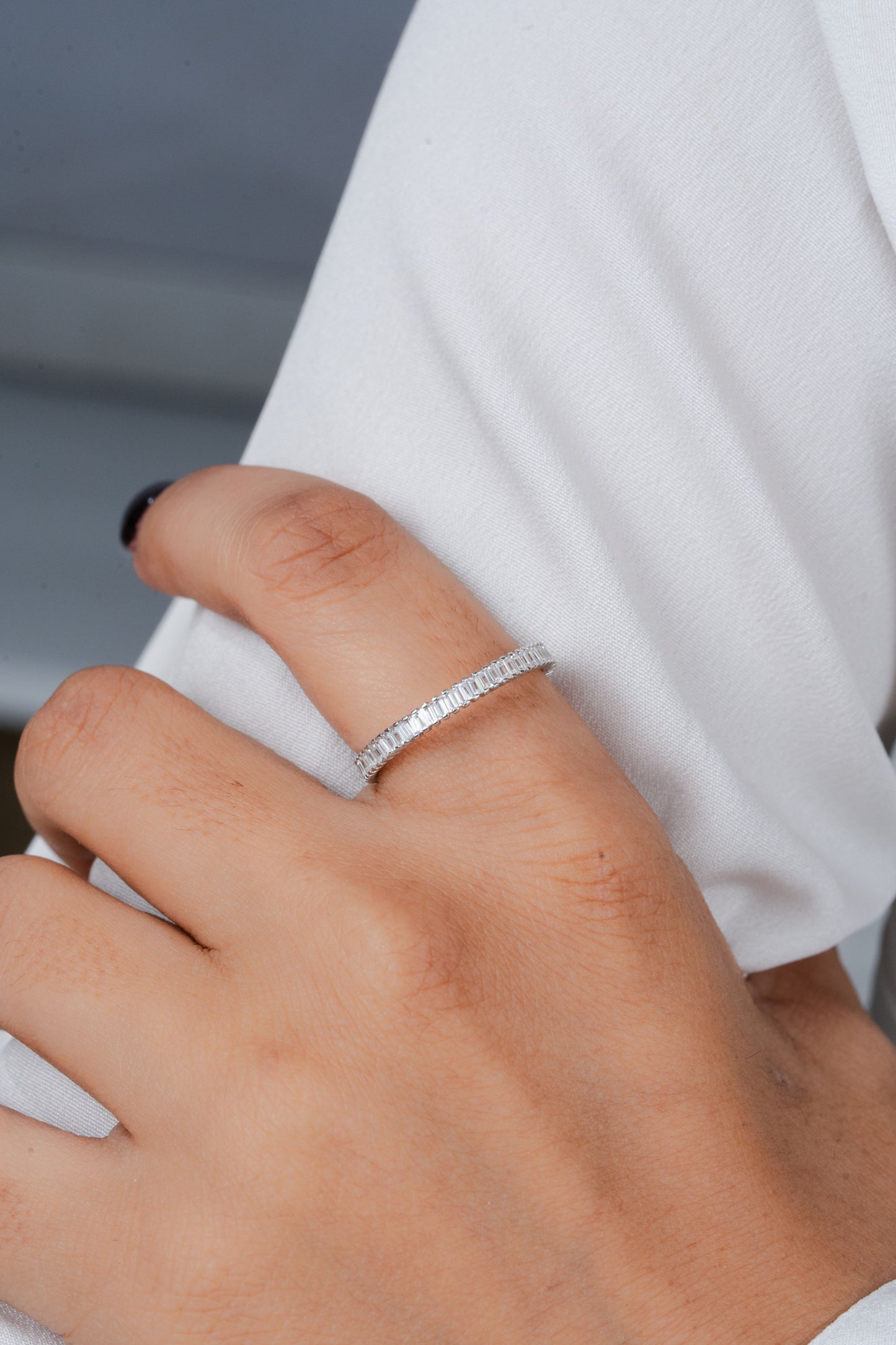 925 Sterling Silver Ring Women American Diamond Baguette Eternity Band