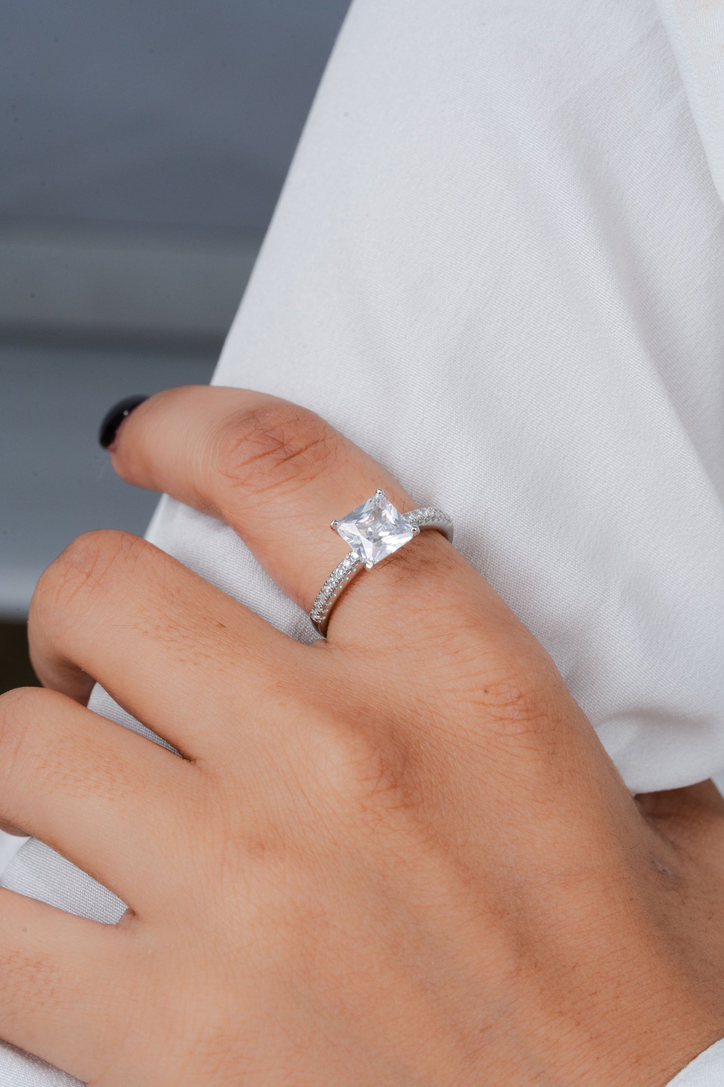 925 Sterling Silver Princess Cut American Diamond Ring - Women's Fine Jewelry