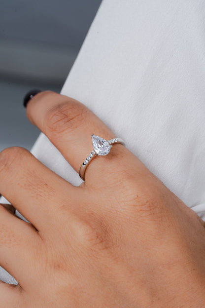 925 Sterling Silver Ring Women American Diamond Pear Cut Engagement Wedding Band