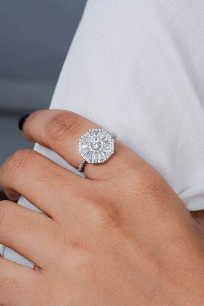 925 Sterling Silver Halo Ring for Women American Diamond Art Deco Wedding Band