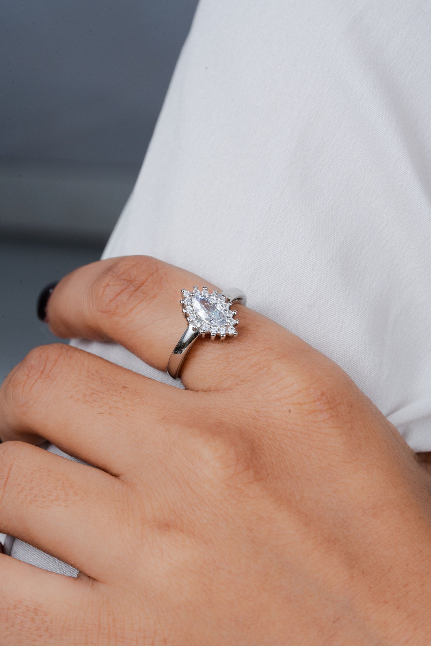 925 Sterling Silver Marquise Ring for Women American Diamond Halo Engagement Band
