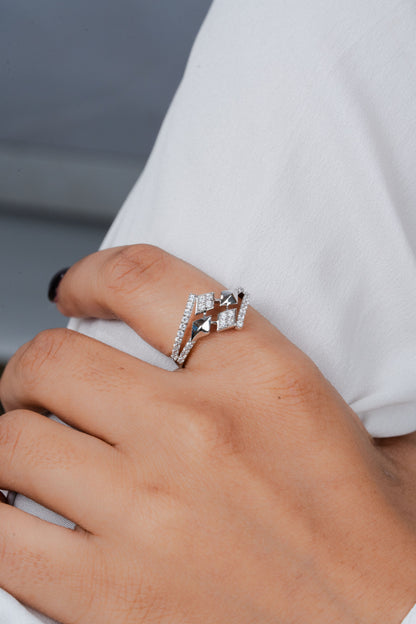 925 Sterling Silver American Diamond Ring for Women Elegant Geometric Band