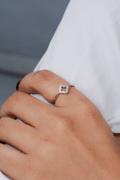 925 Sterling Silver Ring for Women American Diamond Clover Flower Band Gift Boxed