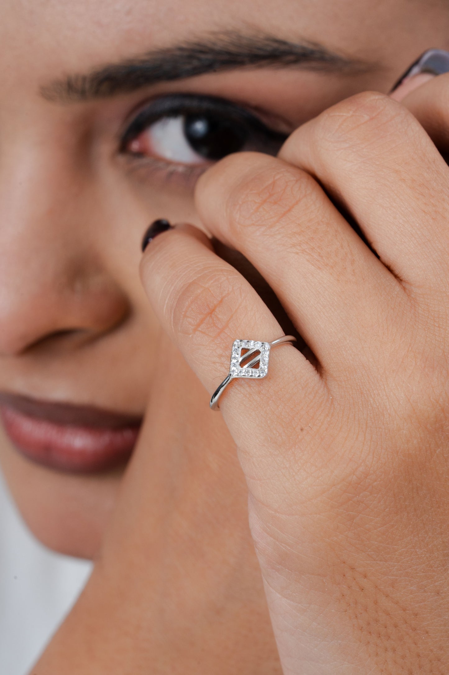 Elegant 925 Sterling Silver Square Halo American Diamond Ring