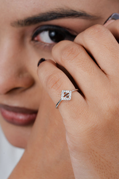 Elegant 925 Sterling Silver Square Halo American Diamond Ring