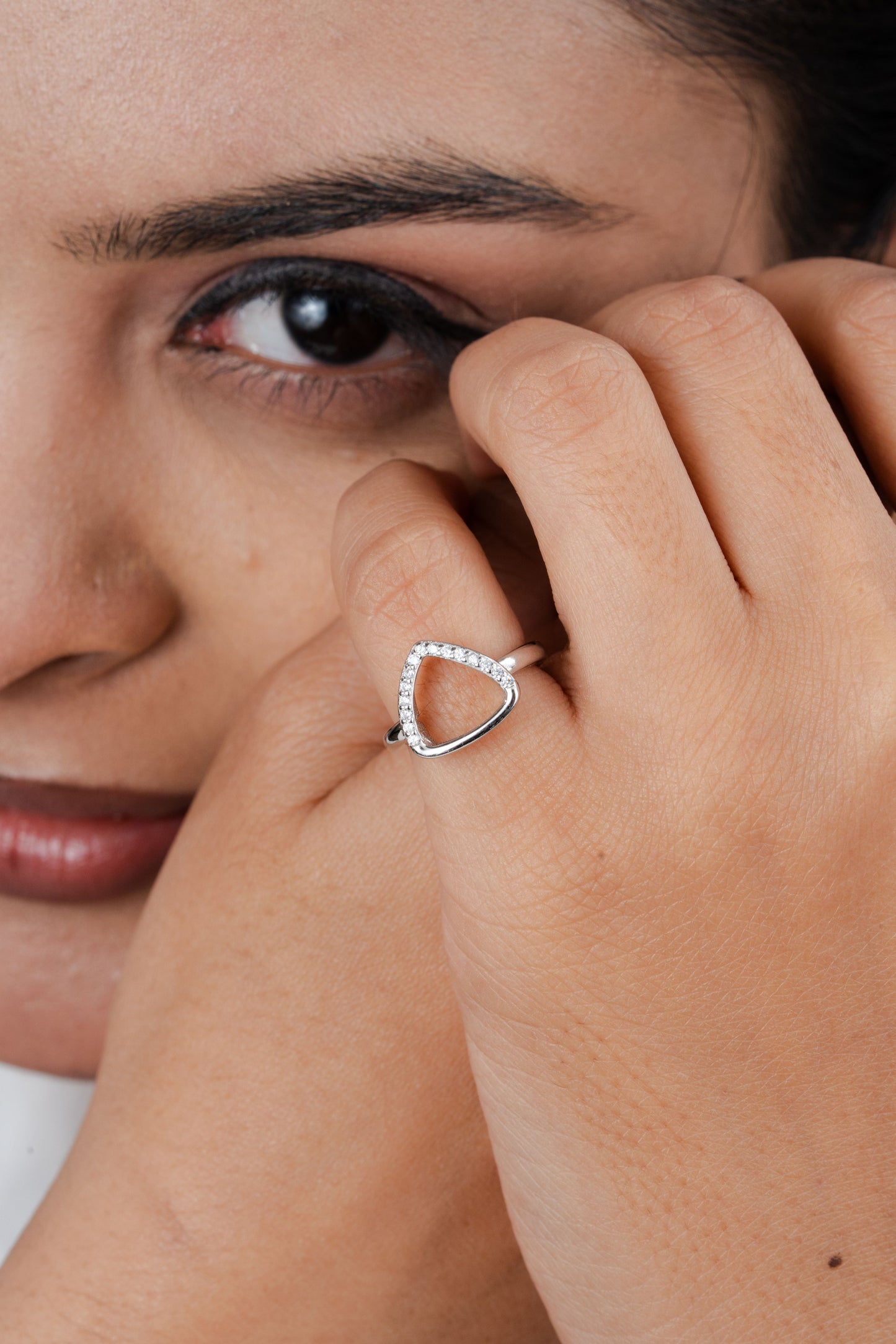 925 Sterling Silver Geometric Triangle Ring for Women American Diamond CZ Band Gift