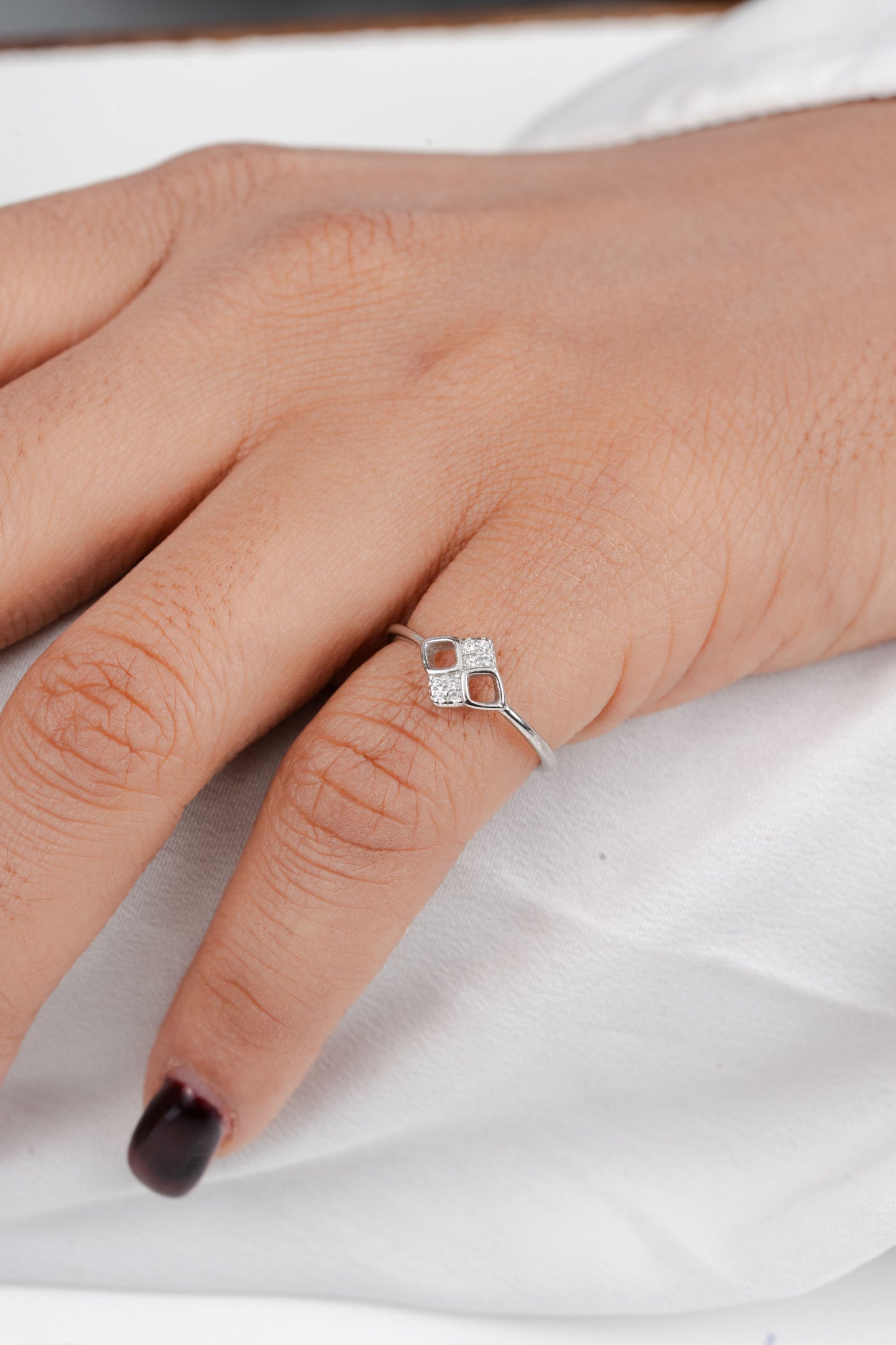 925 Sterling Silver Square Cluster Ring for Women Simulated Diamond CZ Band Gift