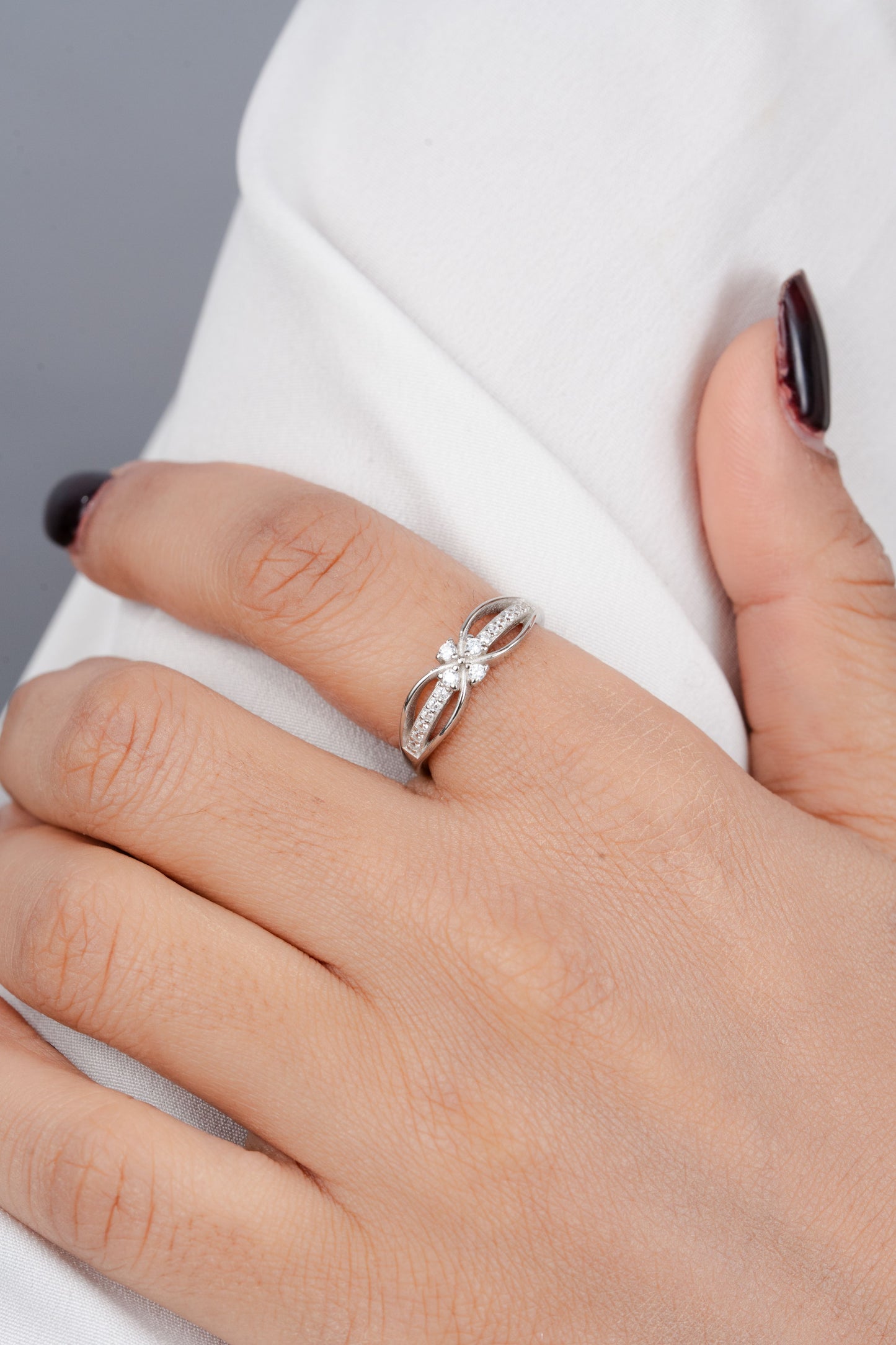 925 Sterling Silver American Diamond Ring for Women - Elegant Knot Stackable Band