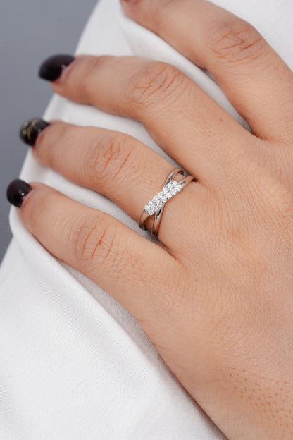 925 Sterling Silver Bypass X Ring Women American Diamond CZ Statement
