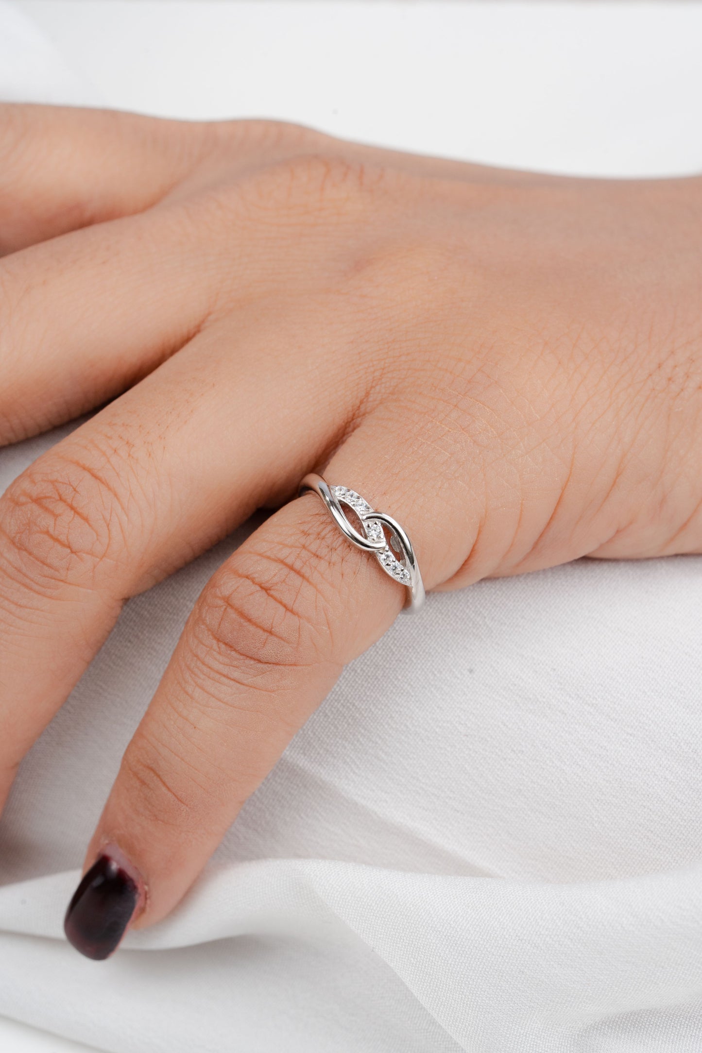 925 Sterling Silver American Diamond Infinity Swirl Ring for Women