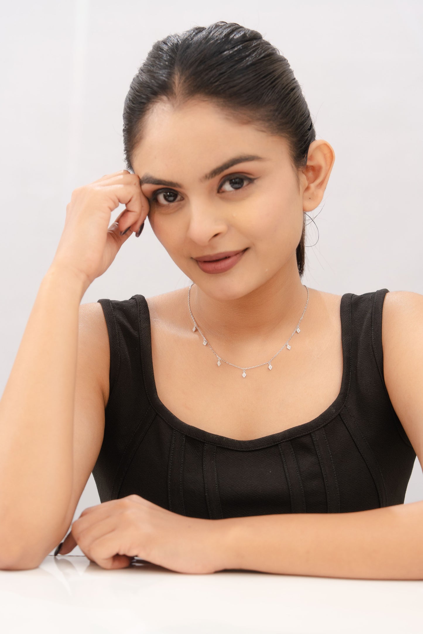Shimmering American Diamond 925 Silver Dangle Necklace