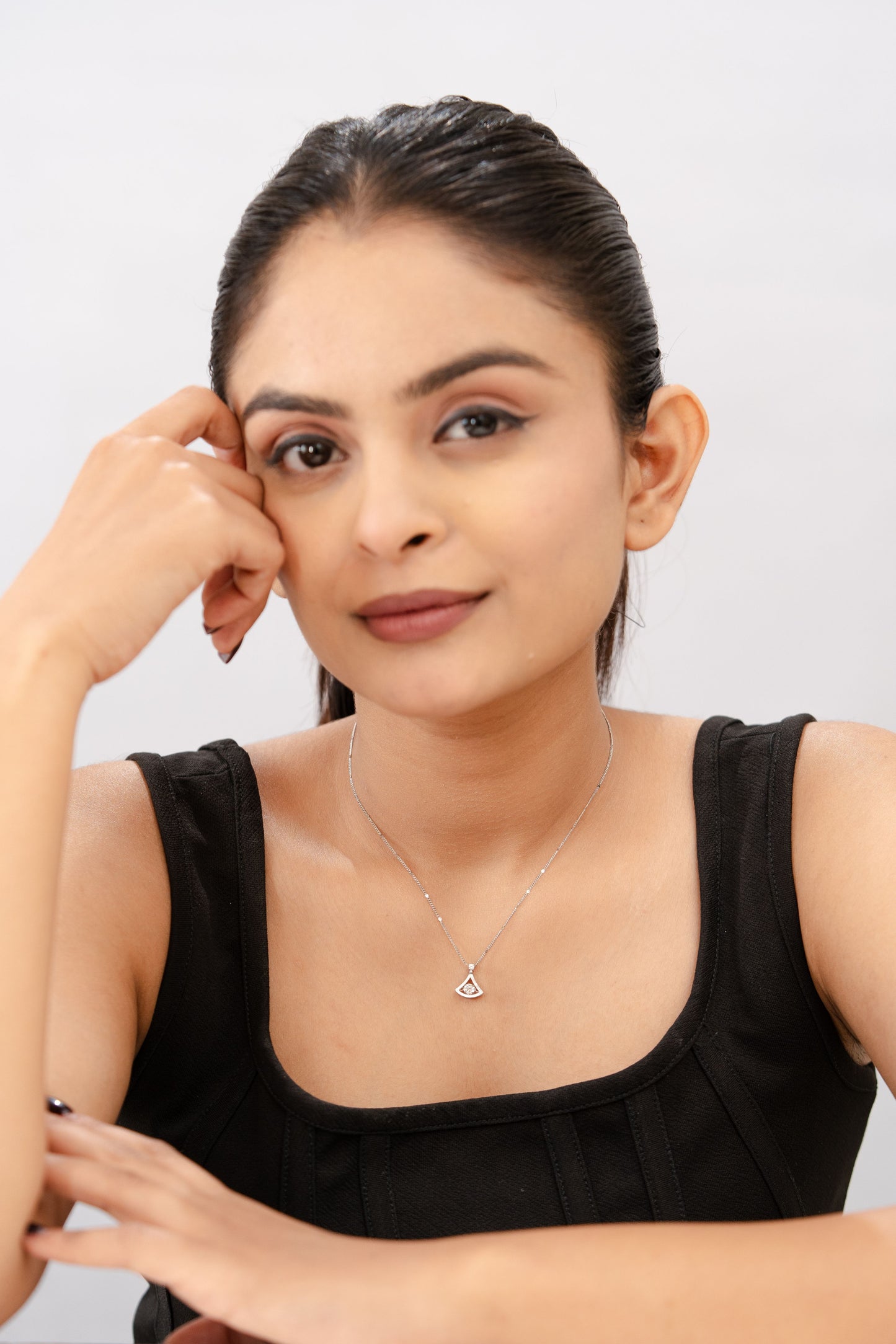 Women's 925 Silver Chain Necklace with CZ Diamond Pendant