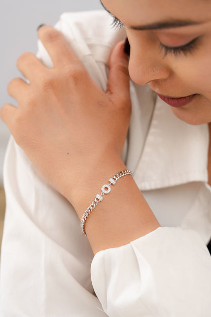 925 Sterling Silver Bracelet for Women American Diamond Curb Link Chain Adjustable