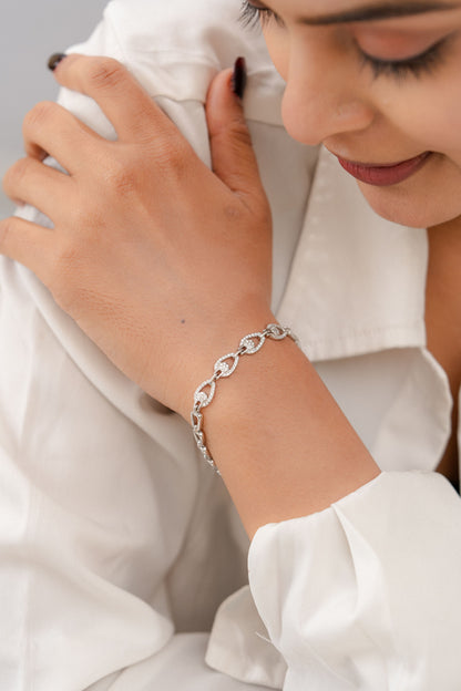 925 Sterling Silver Bracelet for Women American Diamond CZ Link Chain Adjustable Gift