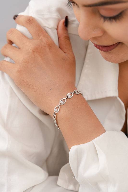 925 Sterling Silver Bracelet for Women American Diamond CZ Link Chain Adjustable Gift