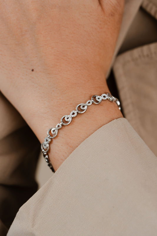 Silver Infinity Link Bracelet Women American Diamond Adjustable Gift