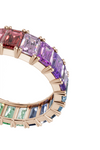 Rainbow Eternity Band Ring – Emerald-Cut Multicolor Stones – 18K Rose Gold – Luxury Statement Jewelry