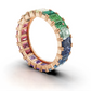 Rainbow Eternity Band Ring – Emerald-Cut Multicolor Stones – 18K Rose Gold – Luxury Statement Jewelry