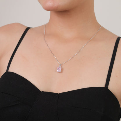 Baby Pink Emerald Cut Pendant Necklace with Moissanite Diamond