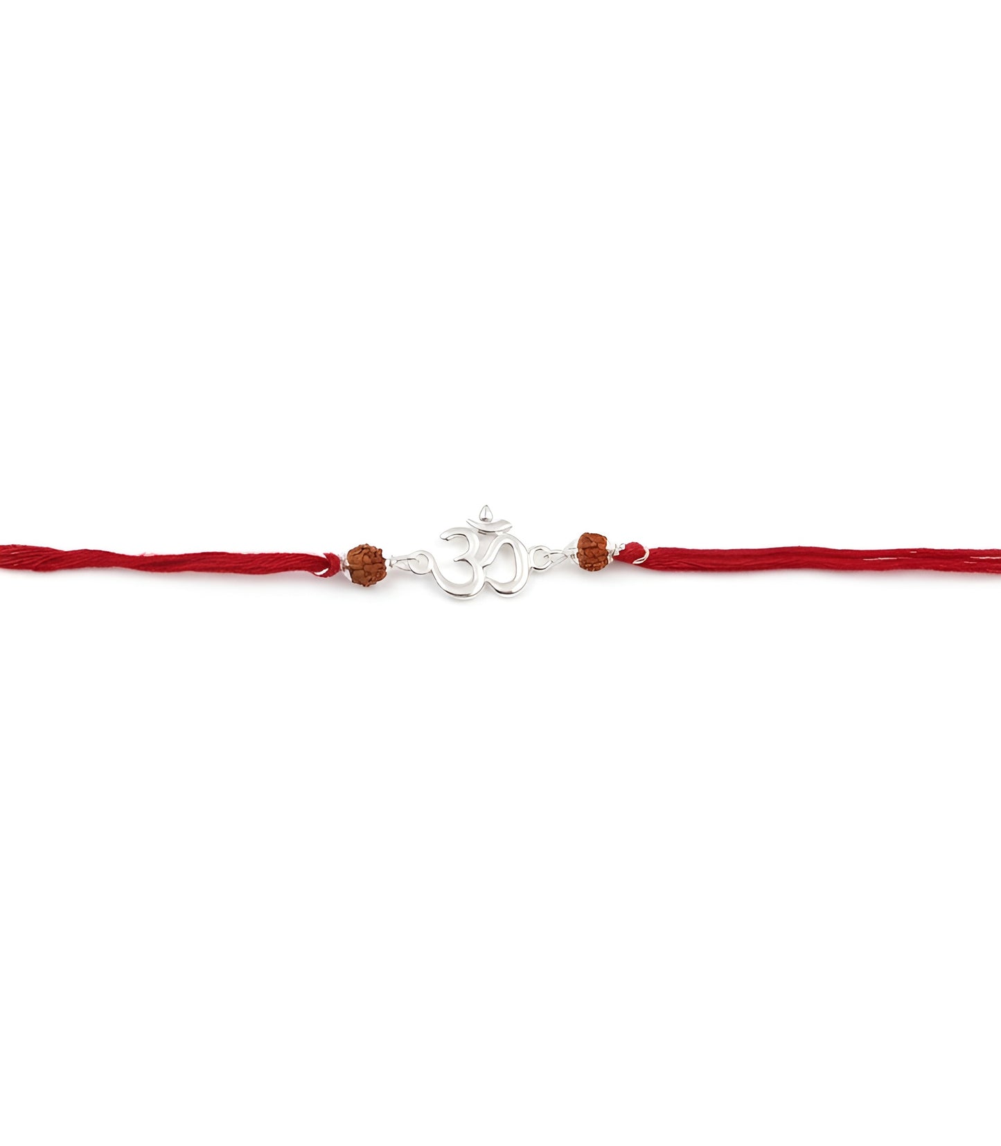 Divine Om Silver Rakhi with Natural Rudraksha Beads